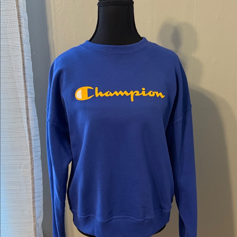 Champion Royal Blue Crewneck with Vibrant Yellow Logo